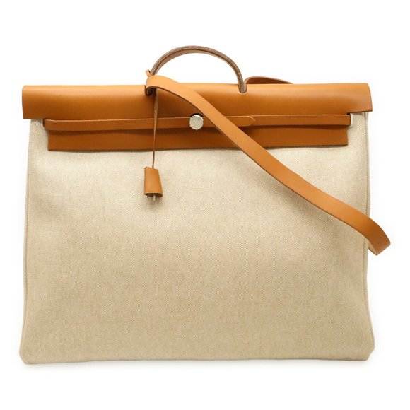HERMES Hermès Airbag GM Handbag Shoulder Bag Toile Officier Leather Natural B... - Picture 1 of 10